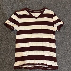 Old Navy Maroon and White Striped Tee